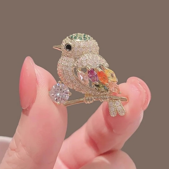 Jewelry - Gold tone Bird with colorful Rhinestone Brooch